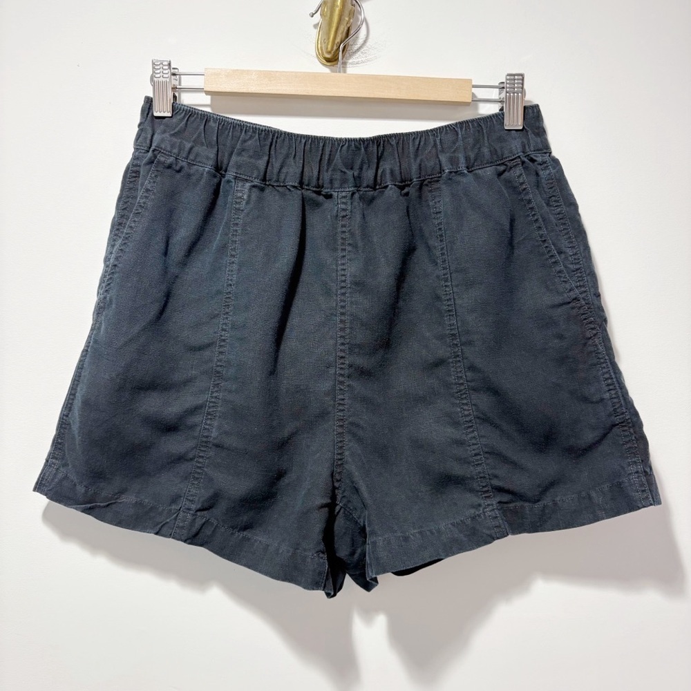 Madewell Linen-Blend Easy Pull-On Shorts Black Blue Size Small Style MD168 - Picture 2 of 13